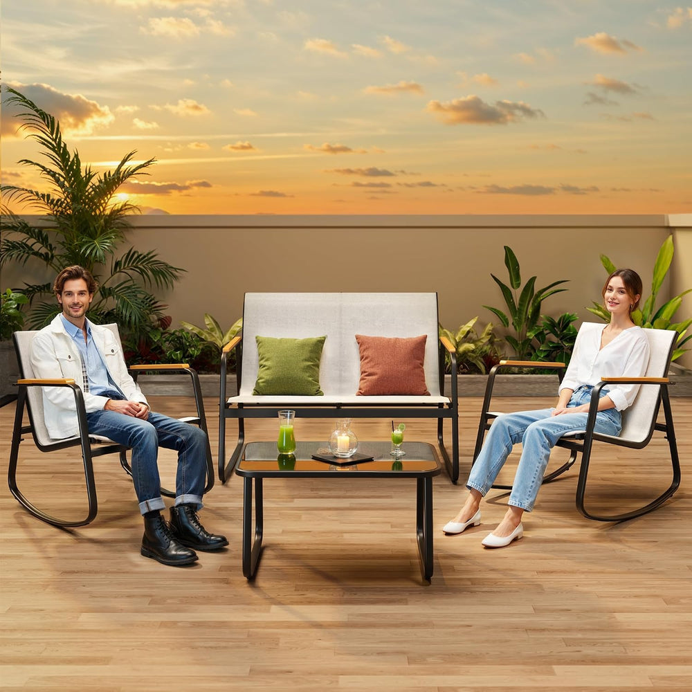 Ahomly Outdoor Patio Furniture Set 4 Pieces, Conversation Textilene, White