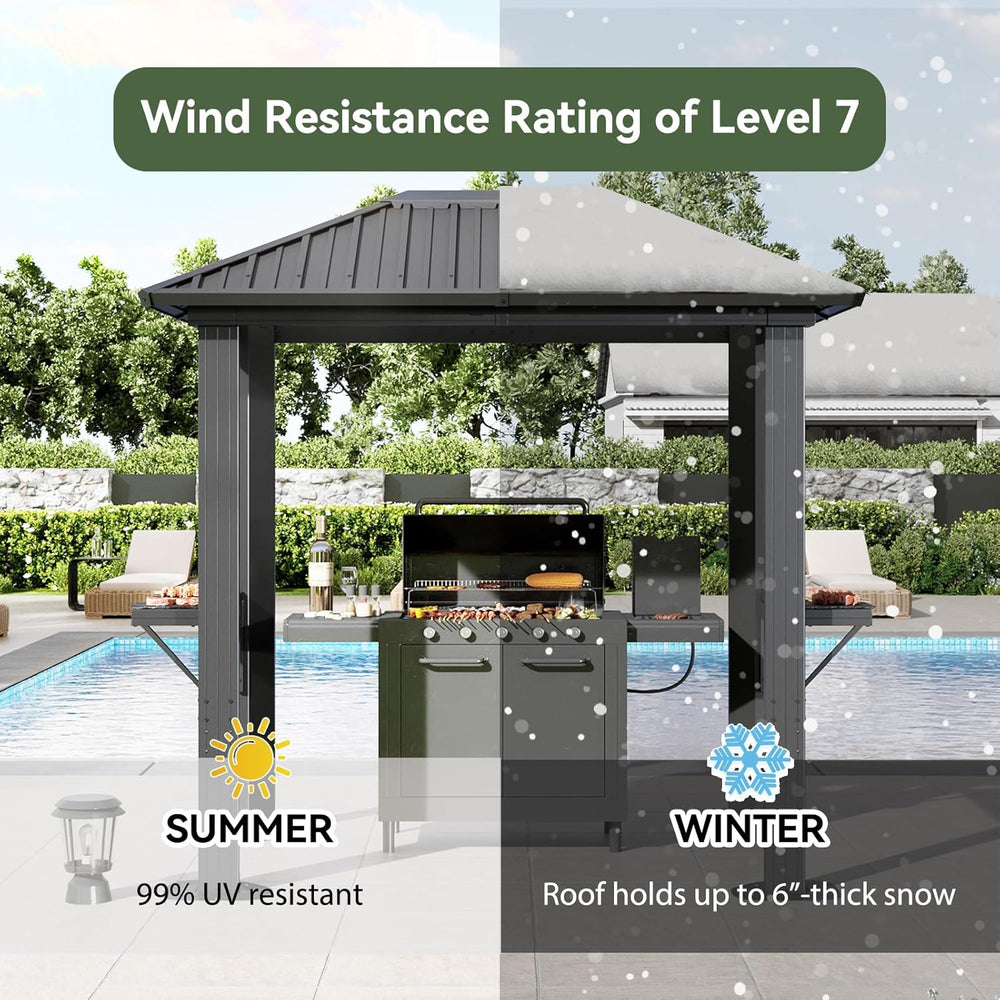 Aoxun 5 x 8FT Grill Hardtop Gazebo with Galvanized Steel Roof, Gray