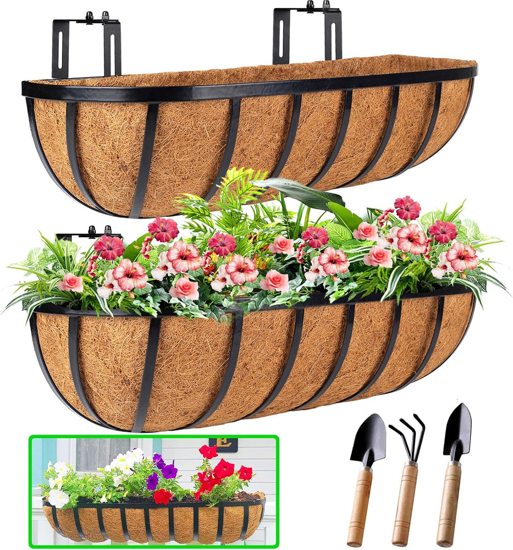 HKZ Deck Balcony Railing Planter Window Boxes - 2 Pack 24 Inch Planter Box, B...