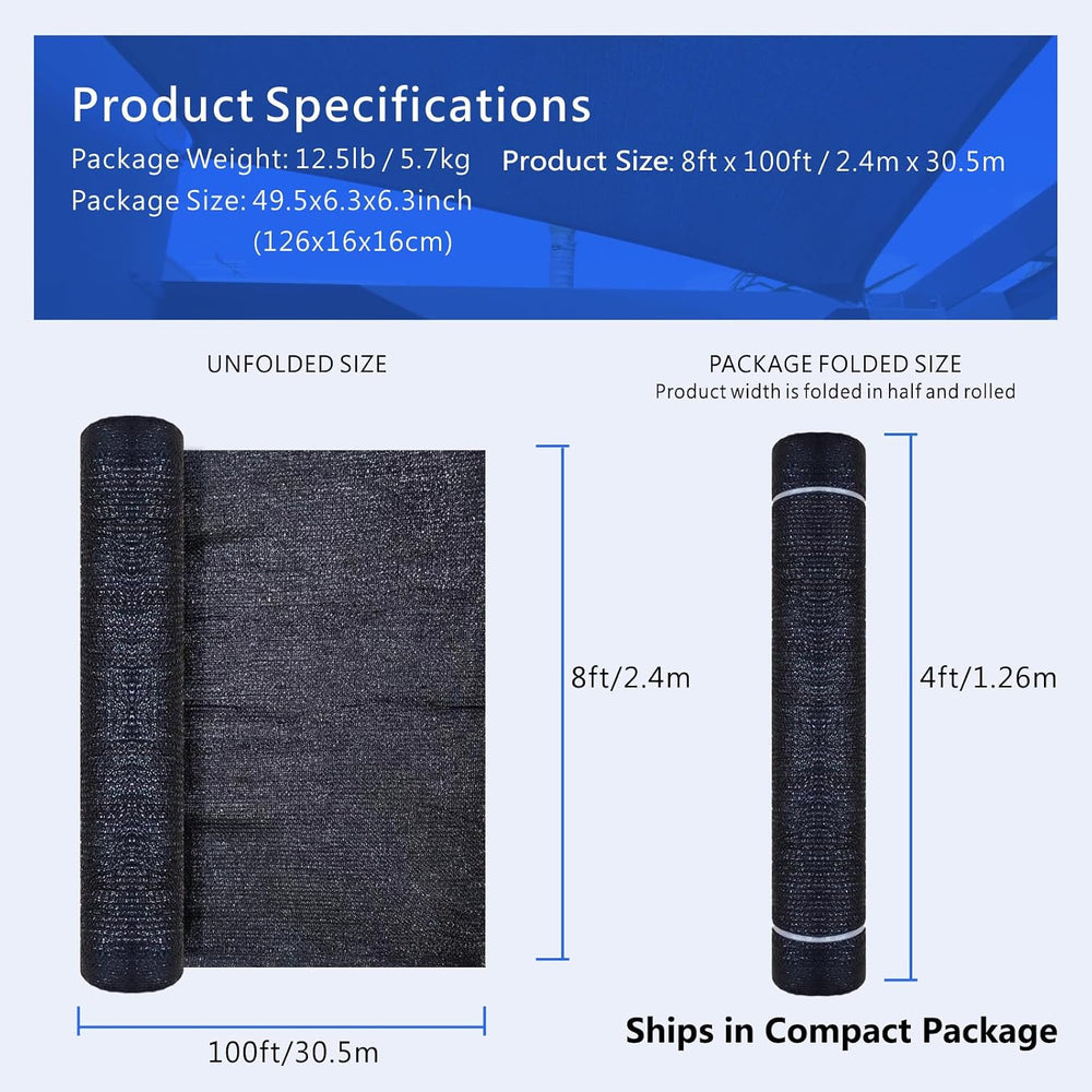 60% Shade Cloth Roll 8ft x 100ft - HDPE Sun Shade Fabric Roll, UV Block Cutta...