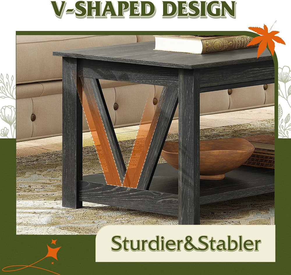 WLIVE Coffee Table, 43.3 Inch Farmhouse Table with Storage Shelf, Black