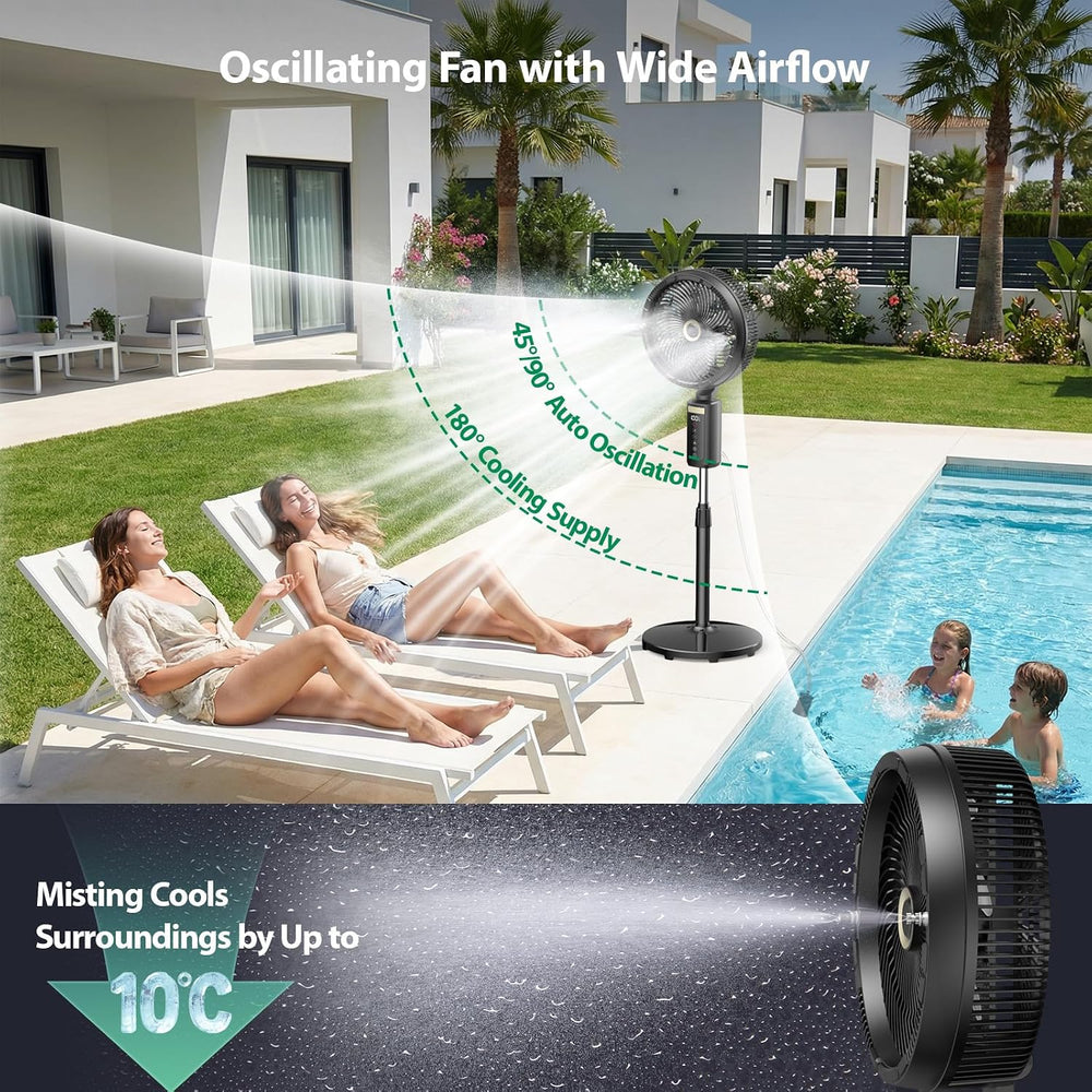 Ausic Outdoor Misting Fan for Patio, 【Max 50H】 Rechargeable Oscillating Fan