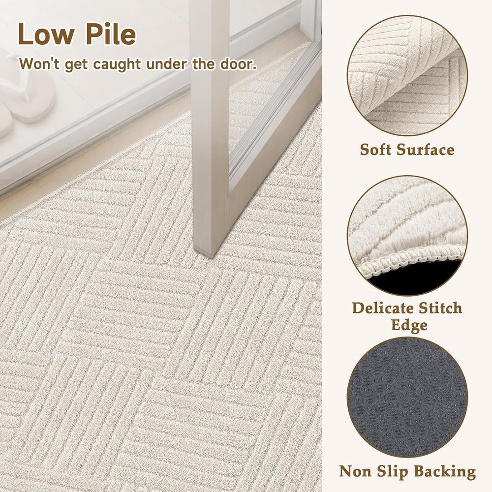 Vaukki 5x7 Living Room Area Rug, Beige Soft Geometric Fluffy Bedroom Mat