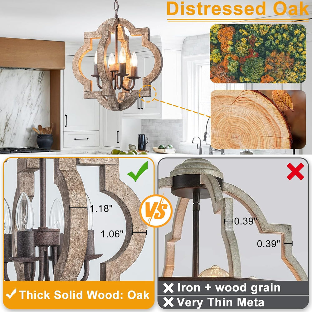 16" Farmhouse Chandelier Orb Distressed Wood Oak Dining Room Light Fixture