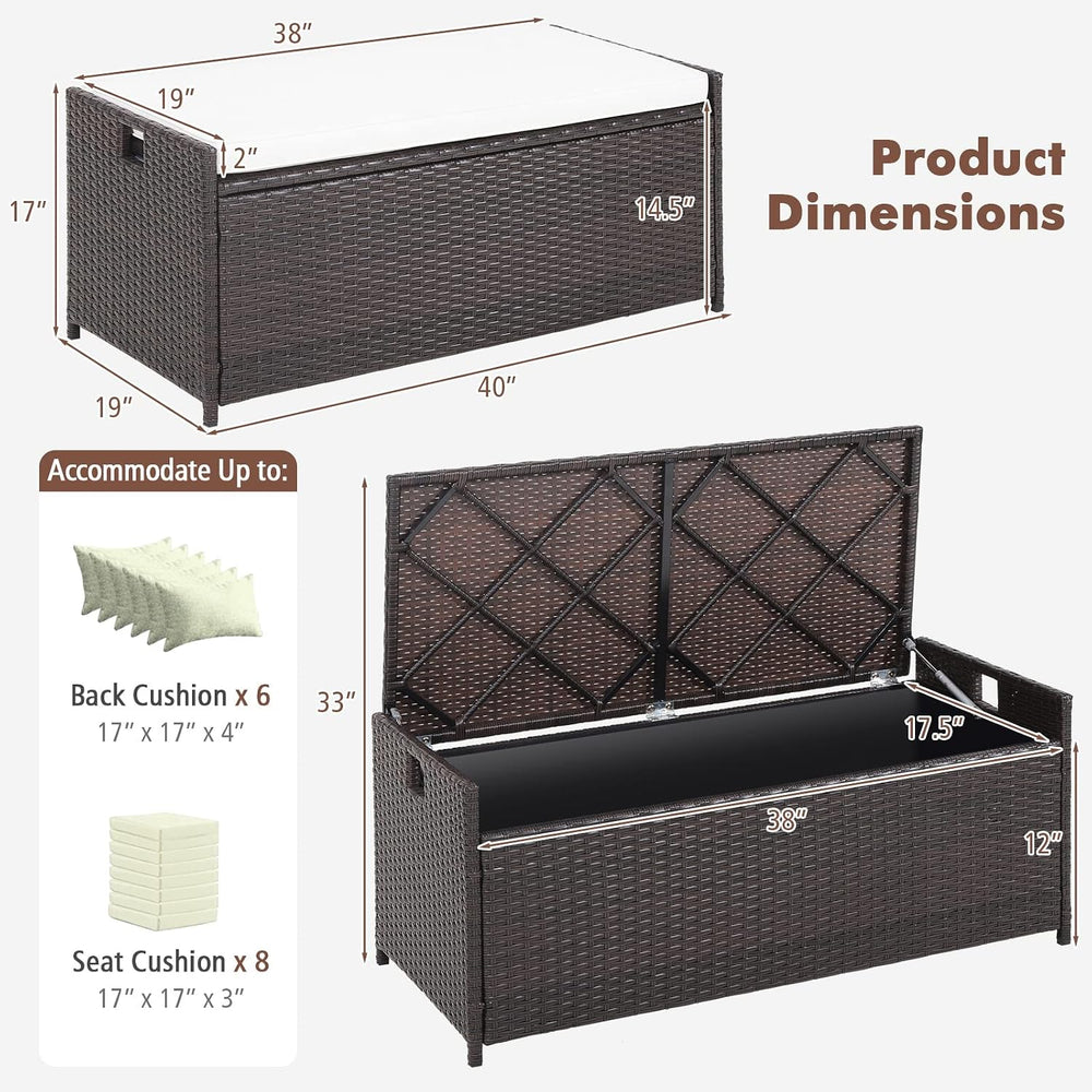 HAPPYGRILL 34 Gallon Patio Storage Bench Deck Box, 3-in-1 Rattan Wicker Stora...