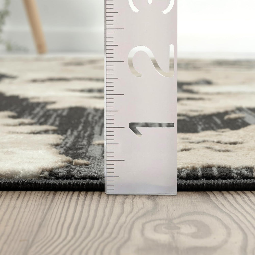 Abani Black and Cream Area Rug | 5' x 8' Tan and Beige Abstract Patte...