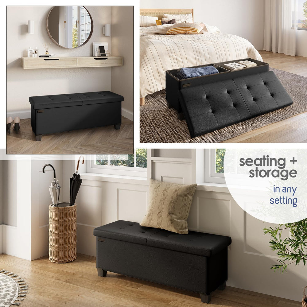 Storage Ottoman Bench with Bins, 43-in Storage Bench for Bedroom End of Bed, ...