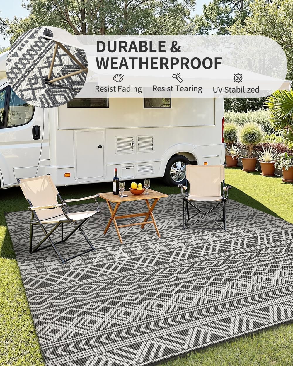 MontVoo-Outdoor Rug Waterproof 6x9 ft Outdoor Carpet Patio Rug Mat Reversible...