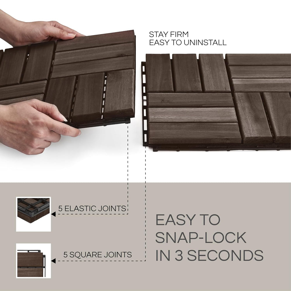 THYOI Premium Deck Tiles, 10 Pcs Patio Flooring -Espresso- Crossed Pattern