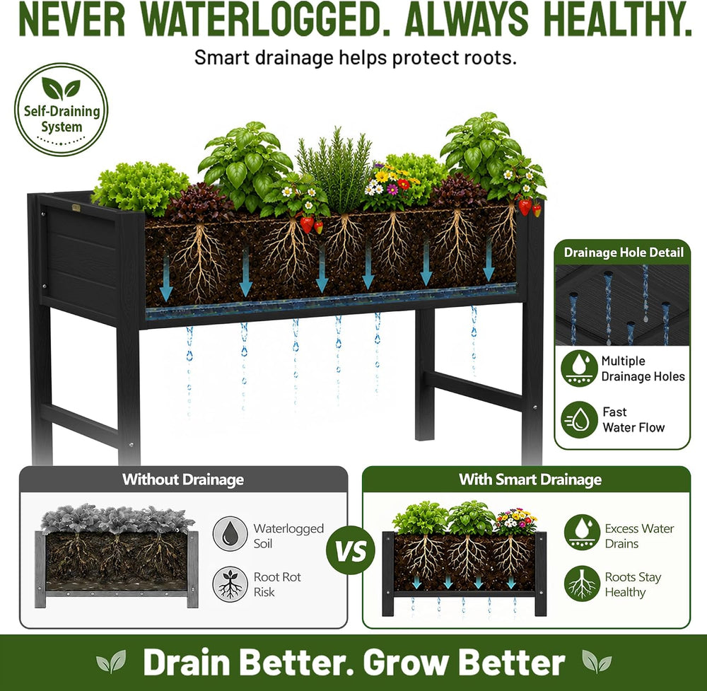 YEFU 48" Raised Garden Bed with Legs, HIPS Outdoor Garden Bed, Black