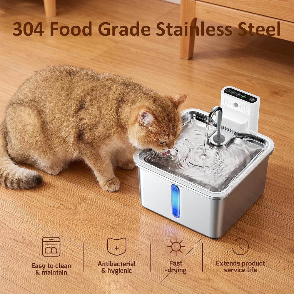 Cat Water Fountain Stainless Steel, 135fl-oz/4L Wireless Cat Fountain