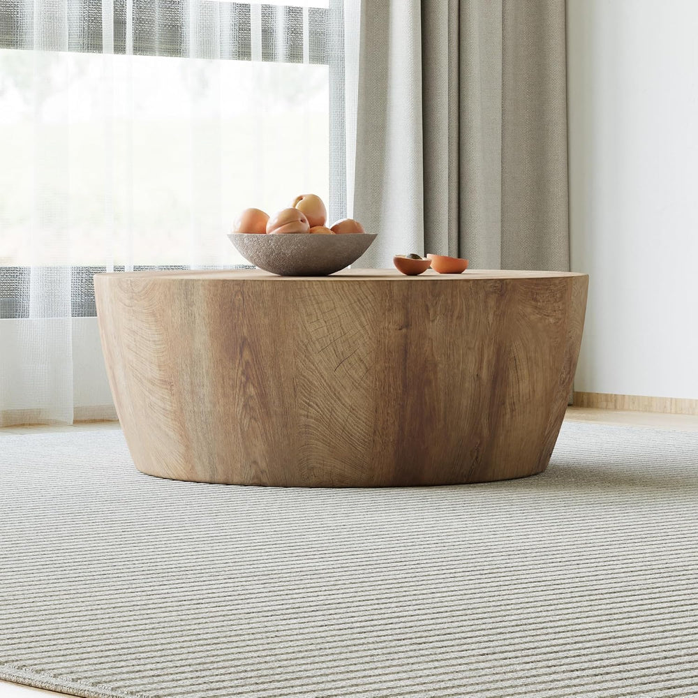Drum Coffee Table, Modern Industrial Wooden 29.53" W x 11.81" H Rou...