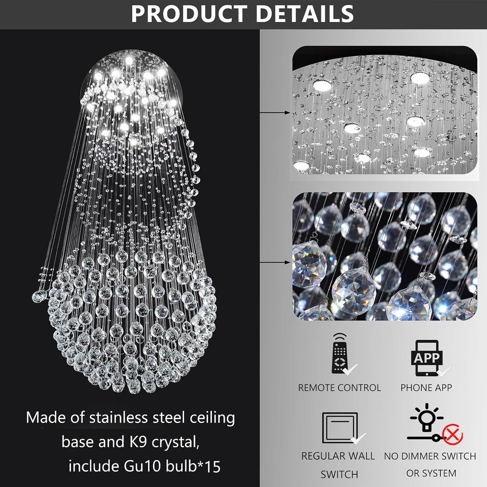 D40'' x H120'' Crystal Chandelier for Entryway High Ceiling C...