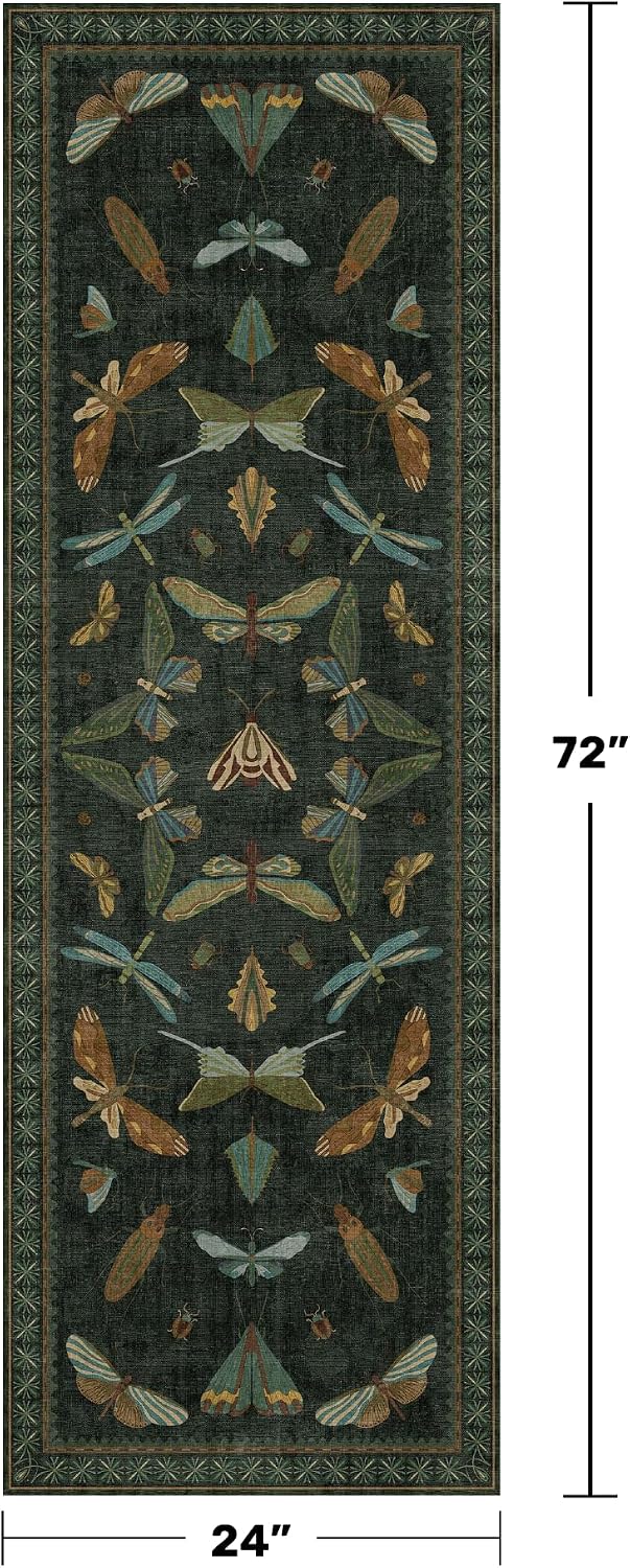Hazo Haus Washable Insect 2x6 Runner Rug for Hallway- Stain Resistant Kitchen...