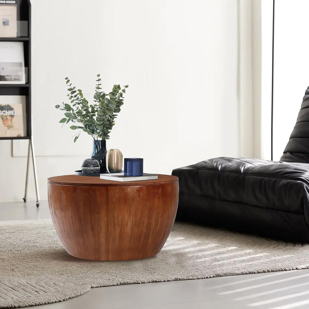 31.50" Vintage Style Bucket Shaped Coffee Table, Drum Coffee Table for O...