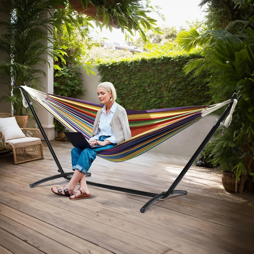 ONCLOUD Heavy Duty 550 LBS Double Hammock with Stand Included with Portable C...