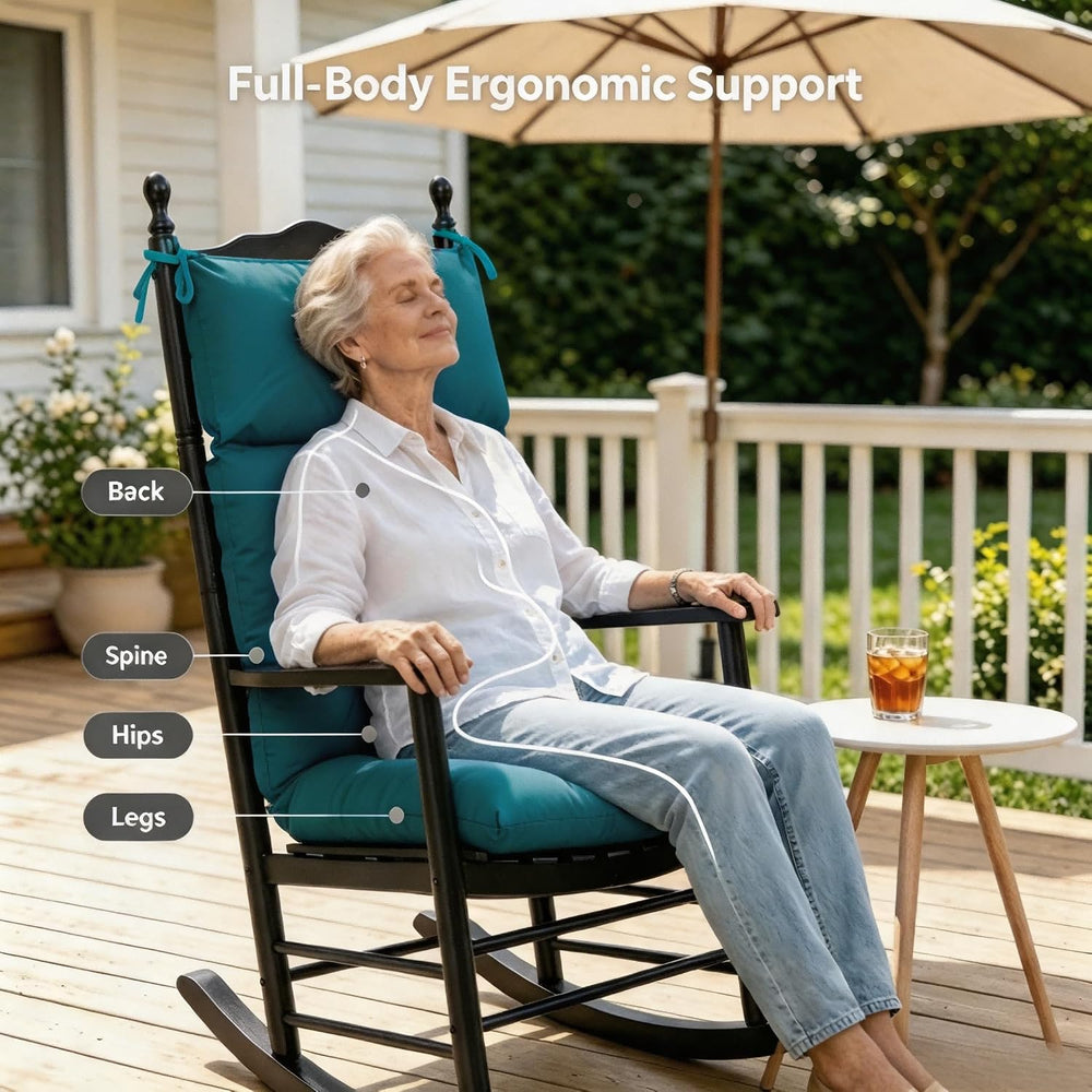 QILLOWAY Outdoor Rocking Chair Cushion 43x21 Inch, 100% Polyester Waterproof ...