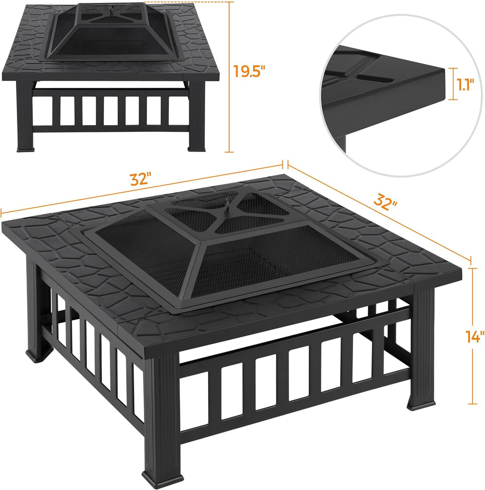 Yaheetech Multifunctional Fire Pit Table 32in Square Metal Firepit Stove