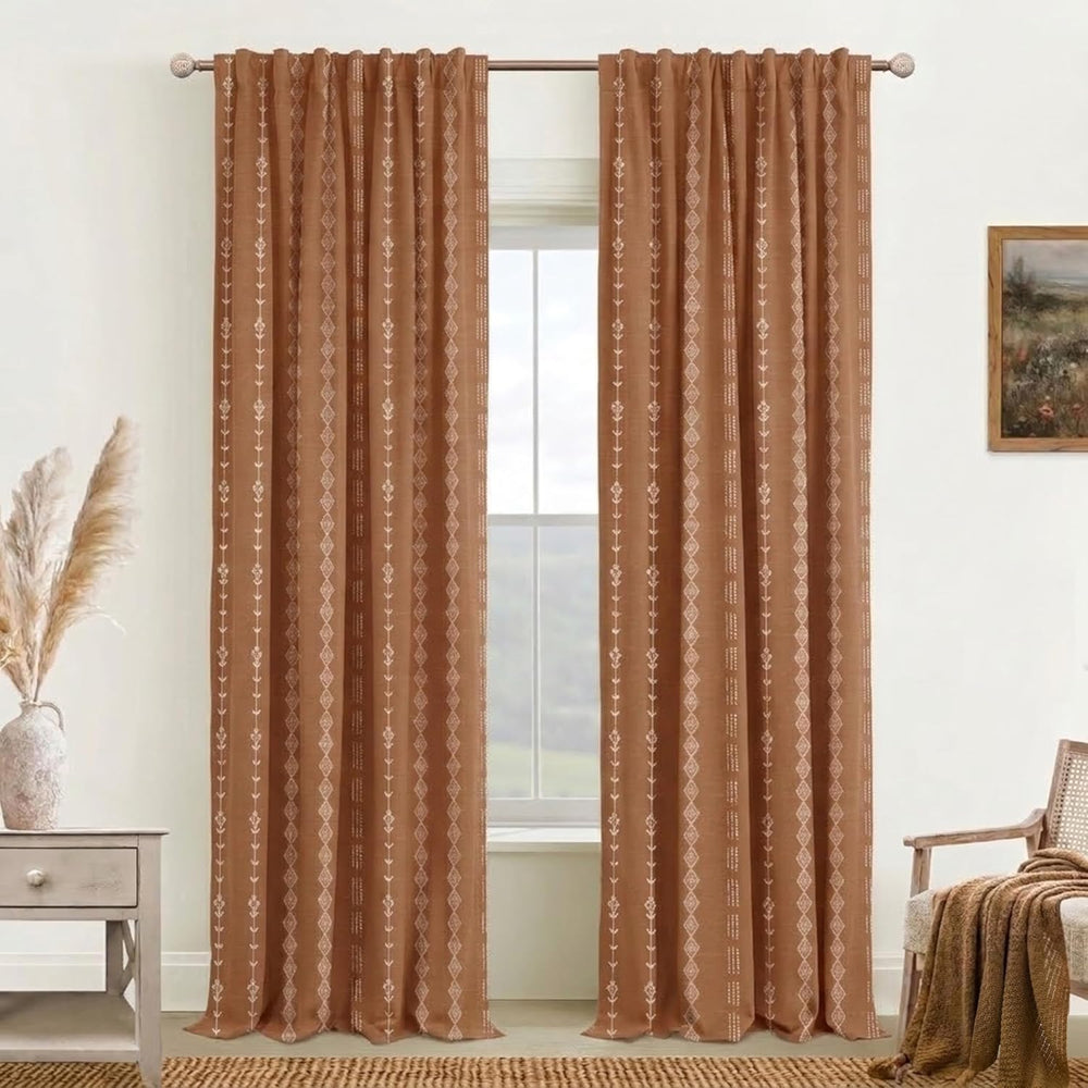 Vintage Floral Blackout Curtains 96 Inch Long, Burnt Orange Mid Century Moder...
