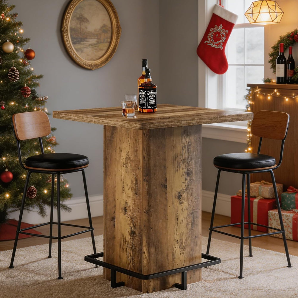 Tribesigns 39.37" Bar Height Table, Square Pub Table with Built-in Metal...