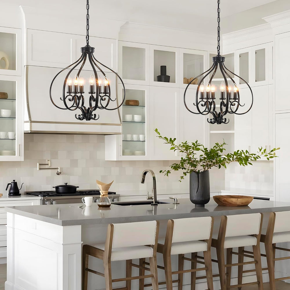 Black Farmhouse Chandelier for Dining Room,19.68",6 Lights,E12