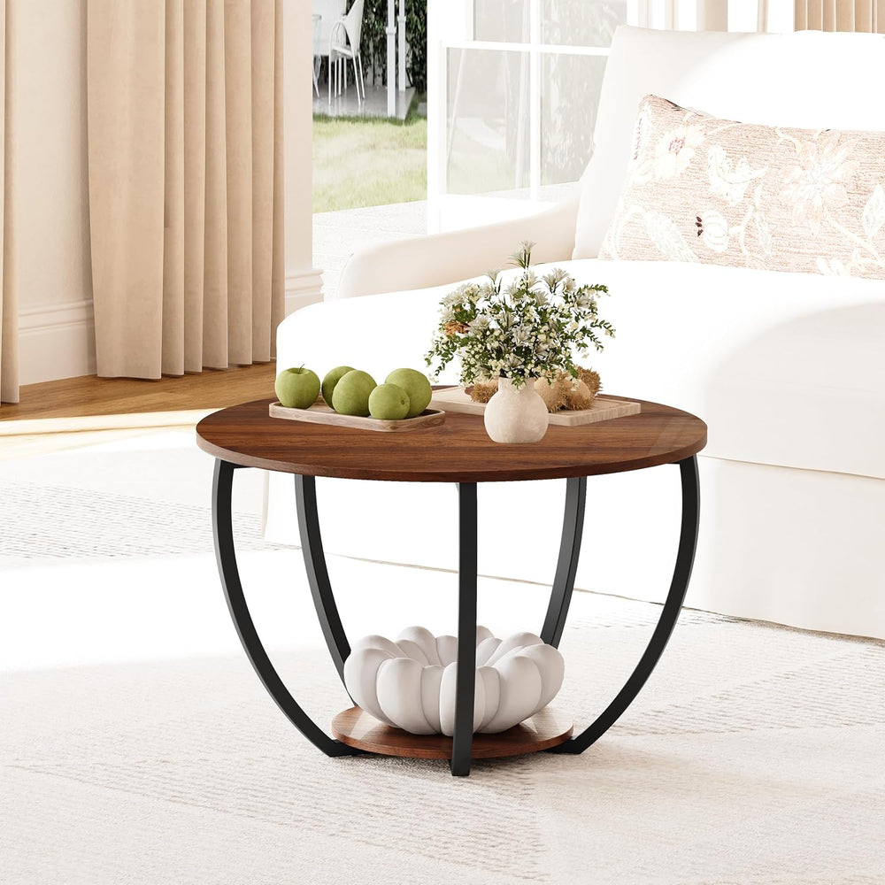 HOMERECOMMEND Round Coffee Table,23"Circle Coffee Table With Storage,Walnut