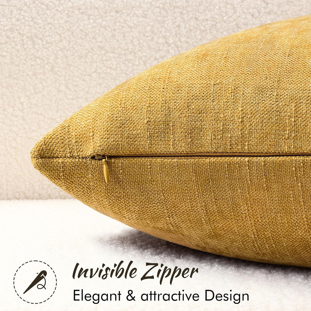 decorUhome Chenille Throw Pillow Covers 26x26 Set of 2, Mustard Yellow