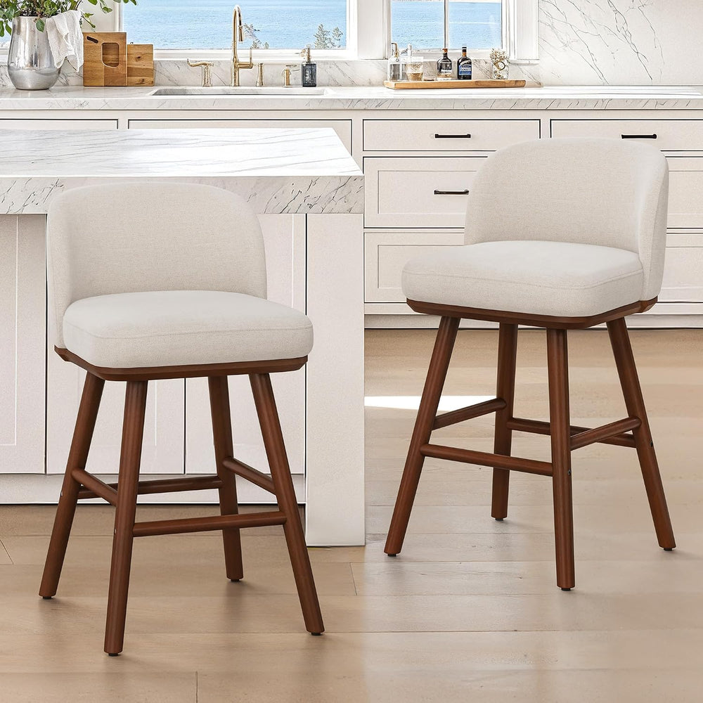 LUE BONA Bar Stools Set of 2, 27.6" Wooden Legs, Fabric in Beige