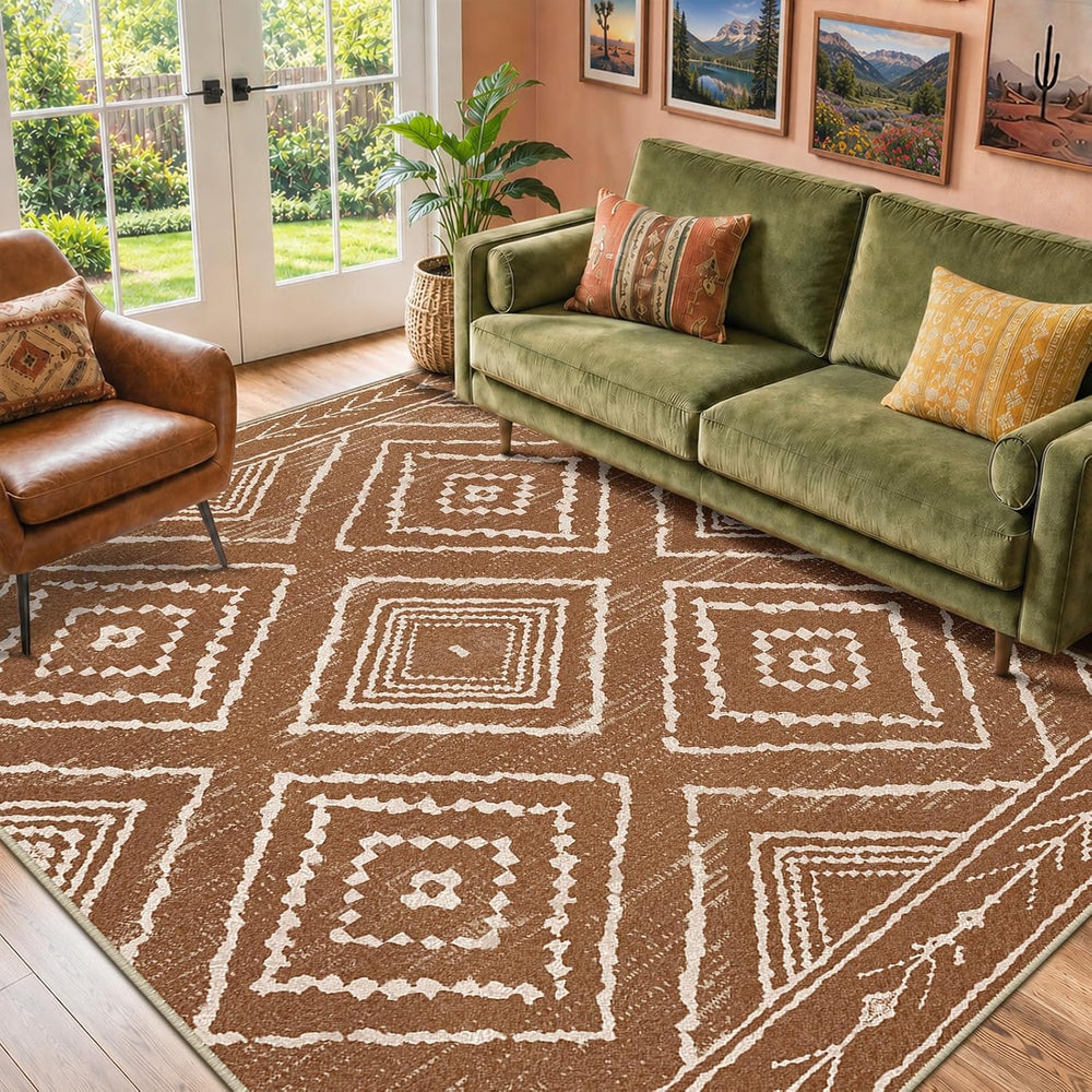 BESTSWEETIE 5'x7' Washable Area Rug for Living Room Bedroom Yellowbrown