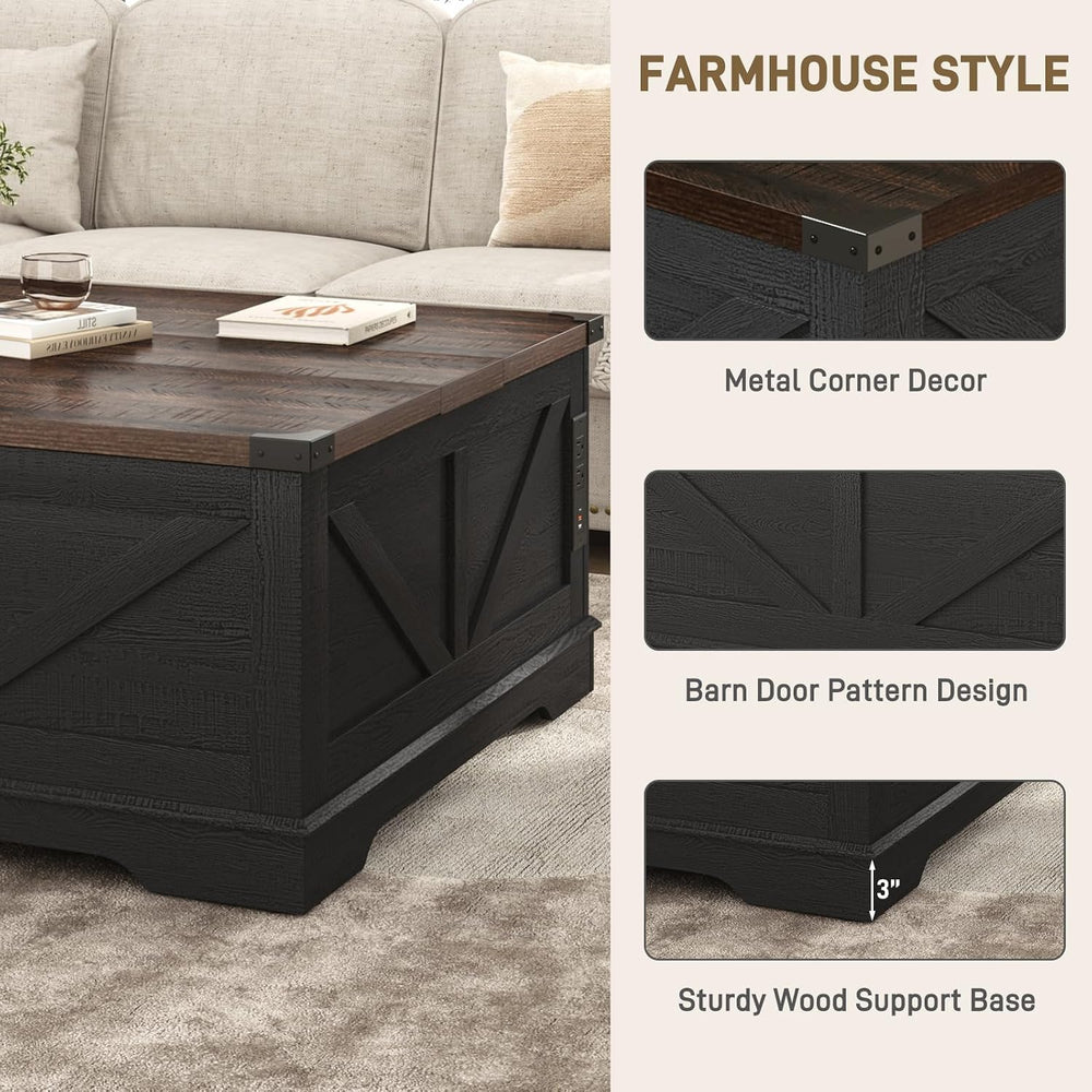 Hlivelood 40” Large Farmhouse Lift Top Coffee Table with Power Outlets and La...