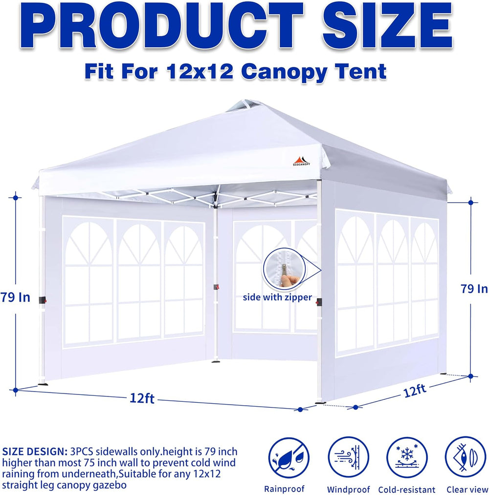 SCOCANOPY Church Window Sidewall for 12x12 Canopy Frame, 3 Pack Sunwalls Only...