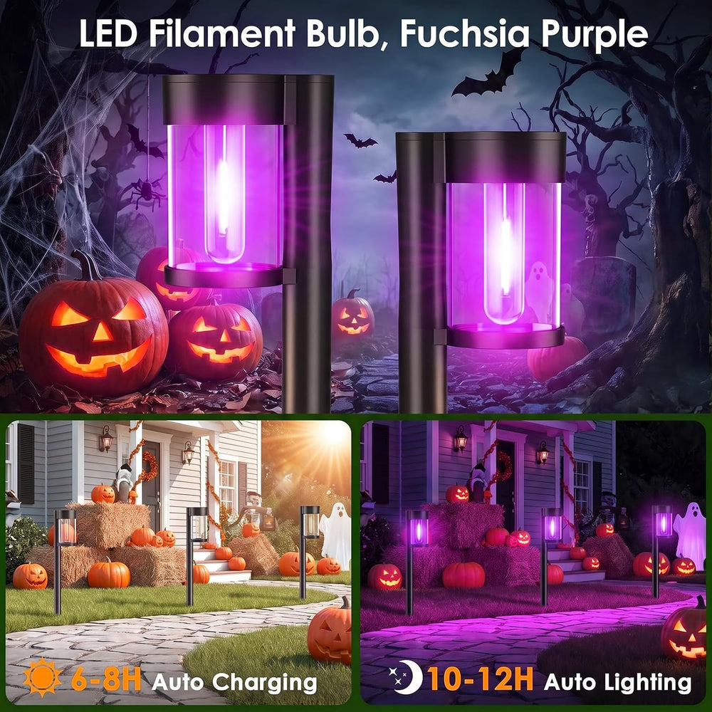 Mancra 10 Pack Solar Pathway Lights Outdoor, Solar Halloween Lights Purple LE...