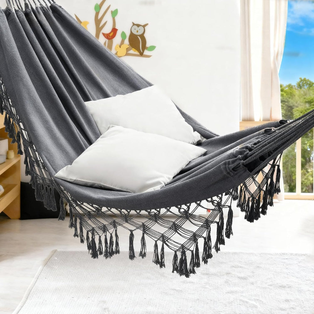 JoyView Boho Macrame Double Hammock with Hanging Ropes & Elegant Tassels ...