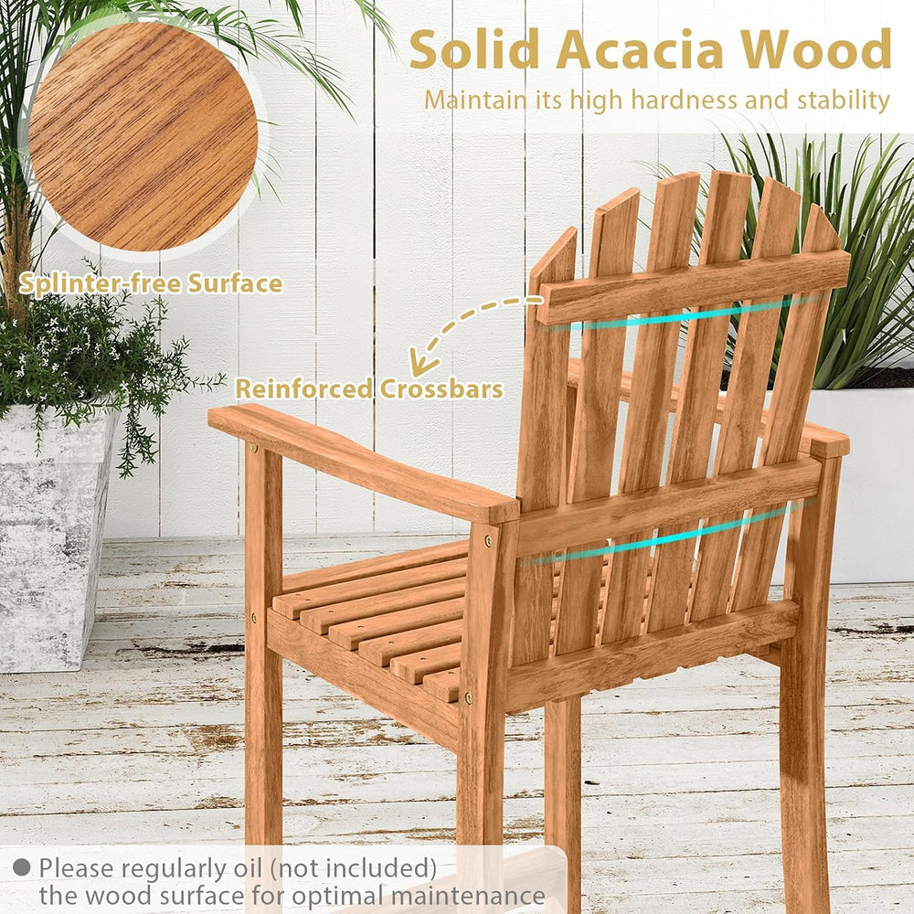 Tangkula Tall Adirondack Chair, Outdoor Acacia Wood Bar Stool with Back, Armr...