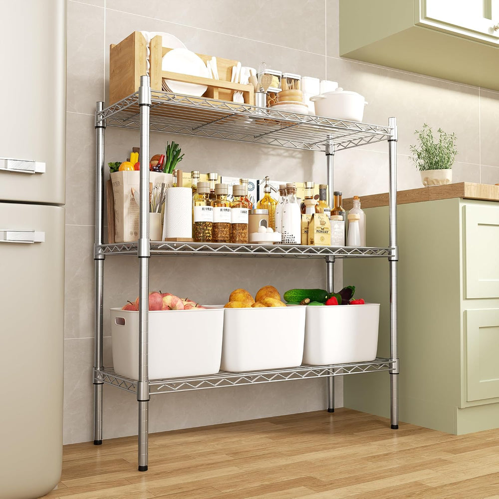 Auslar 3-Tier Heavy Duty Wire Shelving, Adjustable Storage Rack, Chrome