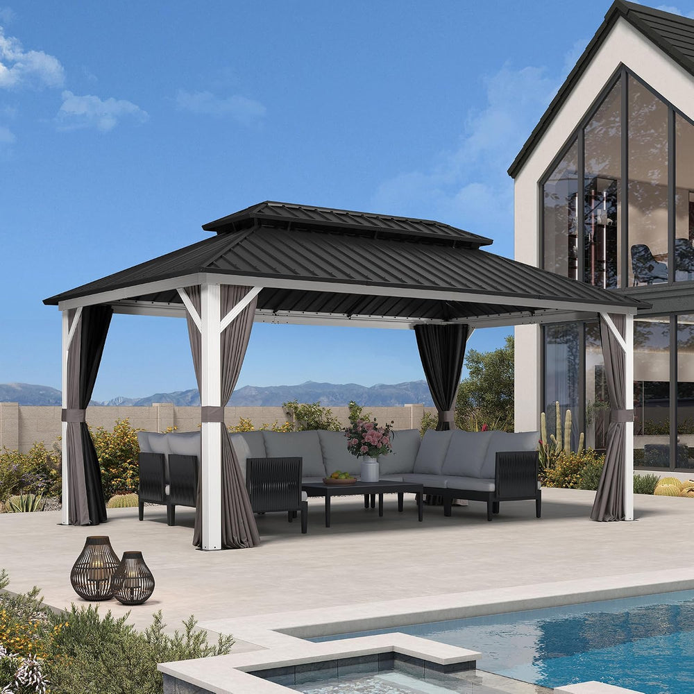 PURPLE LEAF Hardtop Gazebo 10' x 16' White Pavilion Galvanized Steel ...
