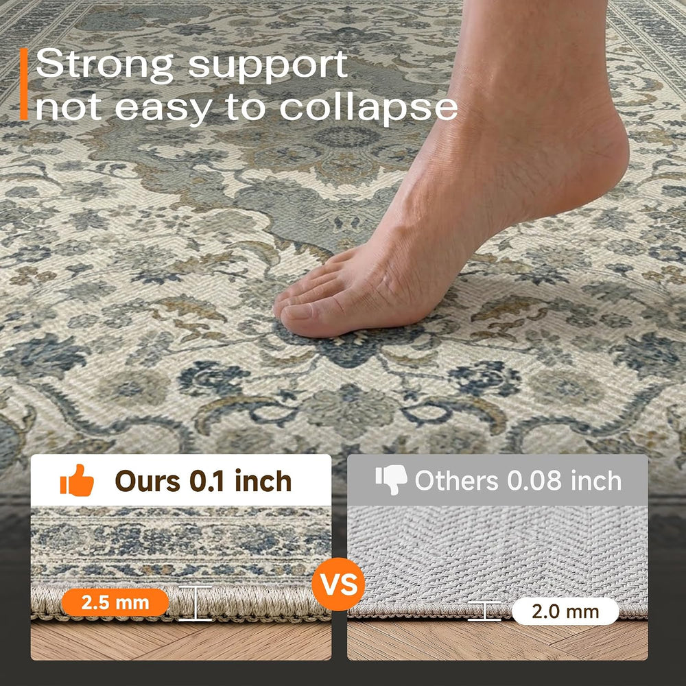 PureCozy Blue Area Rug 5x7 Easy Jute Washable Indoor/Outdoor Carpet