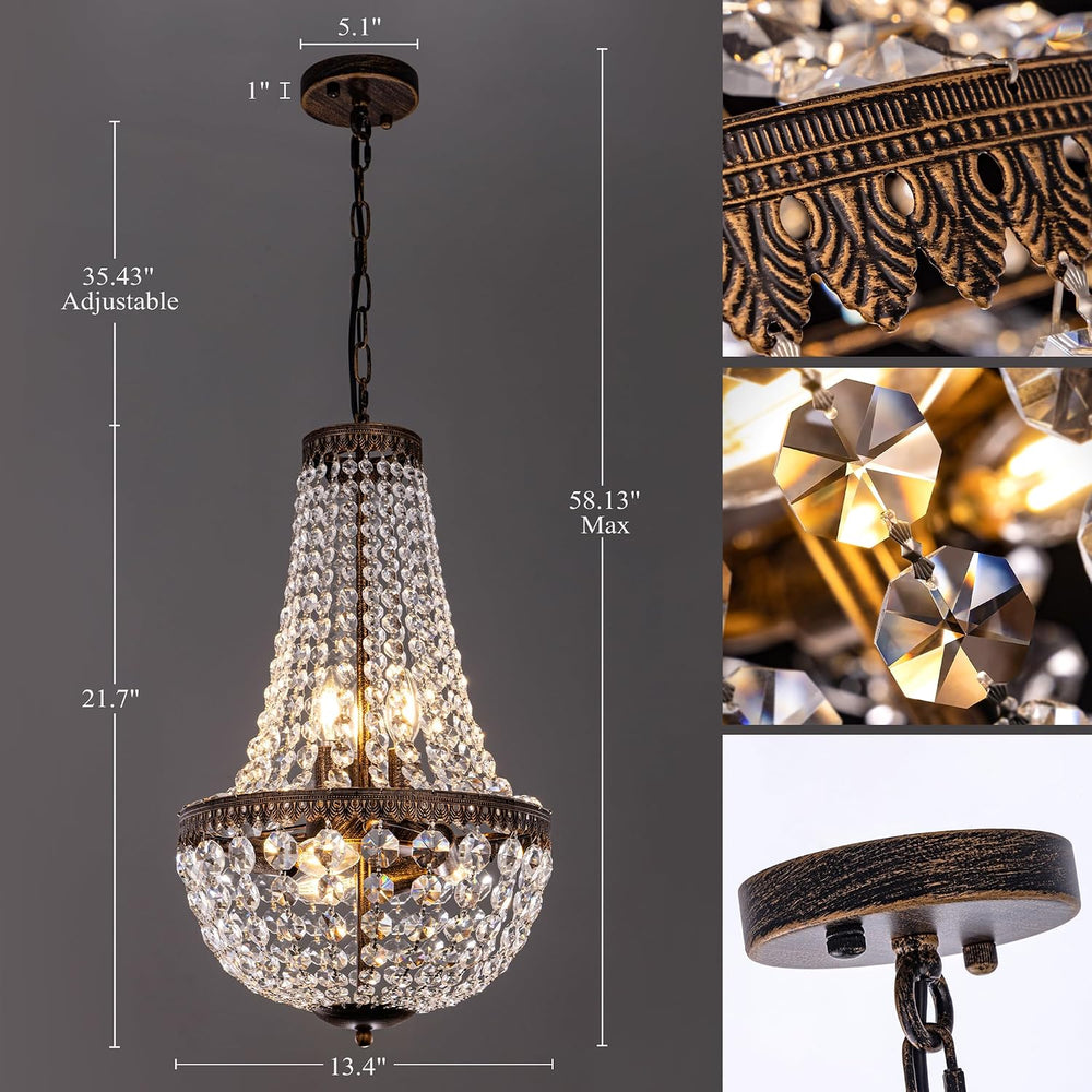 Wellmet 6 Lights French Empire Crystal Chandelier 13 Inch Farmhouse Chandelie...