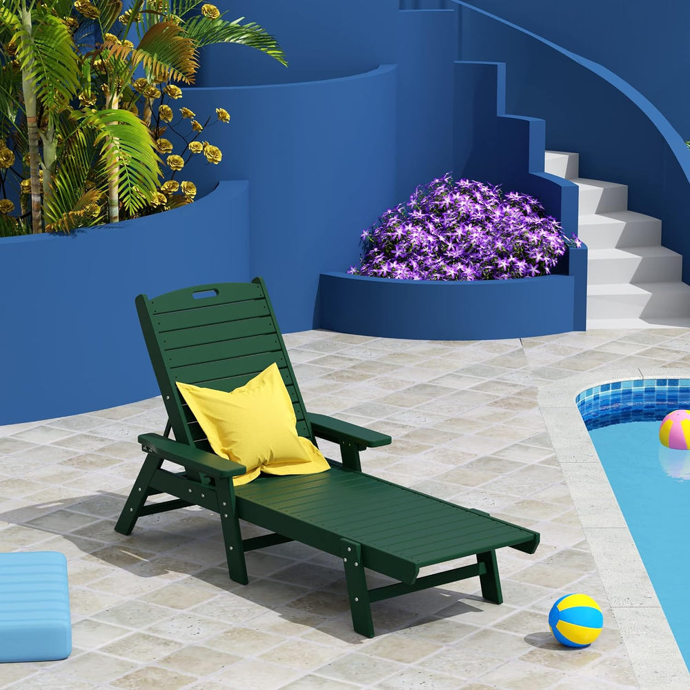 HDPE Laguna Poly Reclining Chaise Lounge, Dark Green