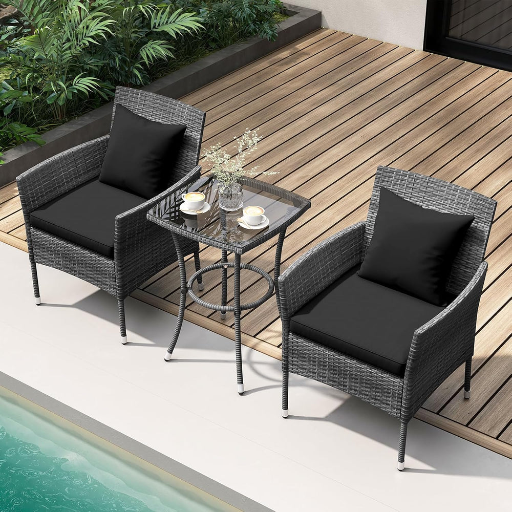 KOTEK 3 Pieces Patio Furniture Set, PE Rattan Outdoor Conversation Set with T...