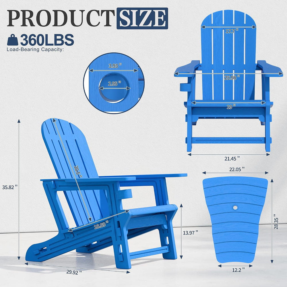 Vongrasig Adirondack Chairs Set of 2 with Removable Tabletop, Outdoor HDPE Pl...