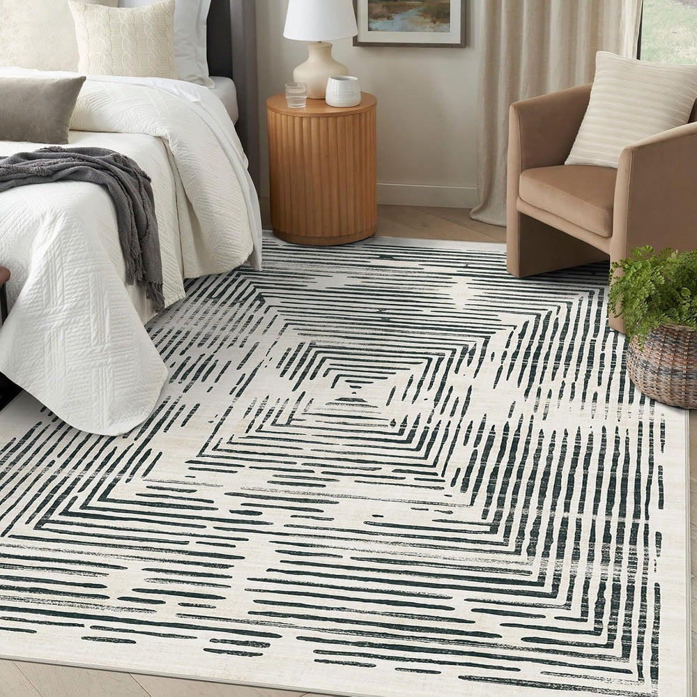 BLISSA 8x10 Area Rugs for Living Room - Soft Washable Geometric Black White