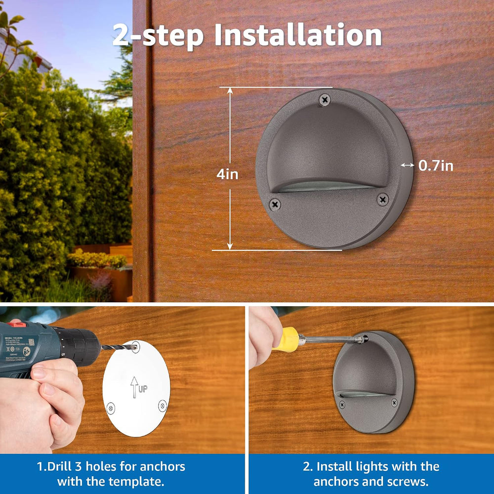 SUNVIE 5W 4" Low Voltage Deck Lights LED 3000K Brown Cast-Aluminum 12-Pack