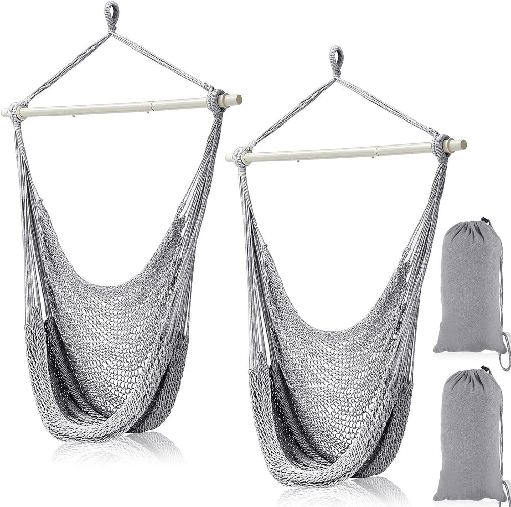 Barydat 2 Pcs Hanging Hammock Chair Boho Swing Chair, Light Gray