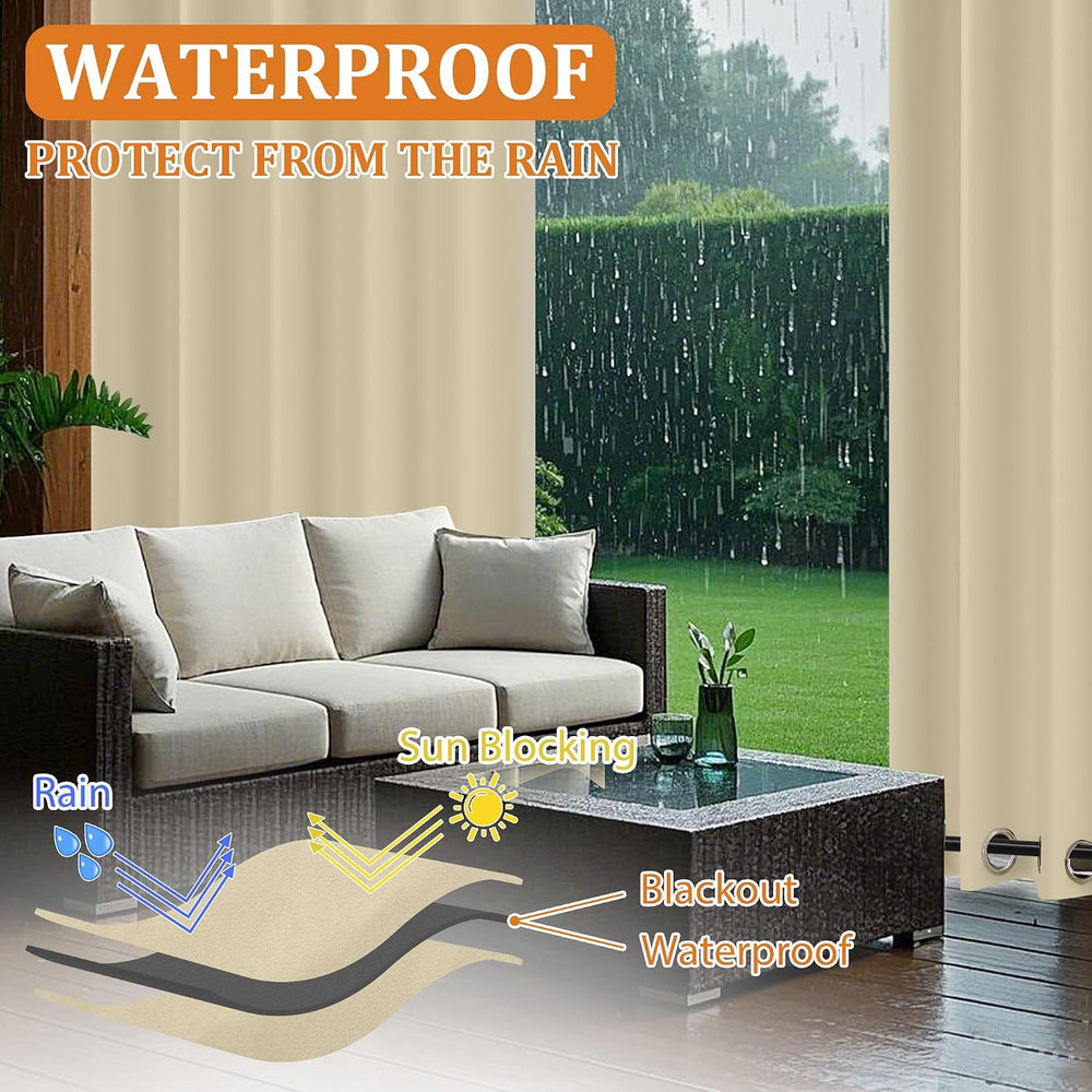 Arfntevss Outdoor Curtains for Patio Waterproof 2 Panels Blackout Curtains 84...