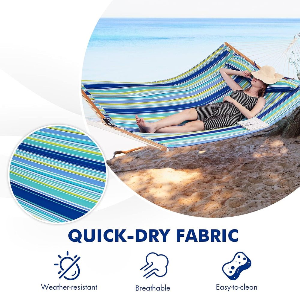 Goplus 10.5 FT Hammock, Quilted 2 Person Hammock w/Detachable Pillow, 330LBS ...