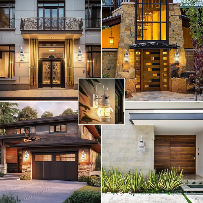 Lamomo 2-Pack White Motion Sensor Outdoor Light – Modern Farmhouse Porch Fixture for Light Siding, Anti-Rust Aluminum Exterior Wall Lantern, Dusk to Dawn Sconce with Clear Glass (White)