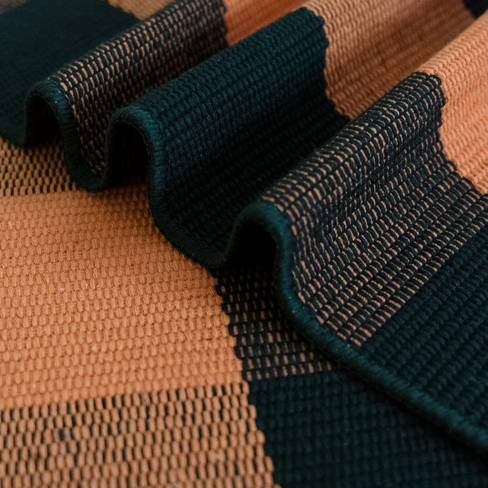 Fall Outdoor Rug Orange Buffalo Plaid Outdoor Rug Cotton Hand-Woven Buffalo C...