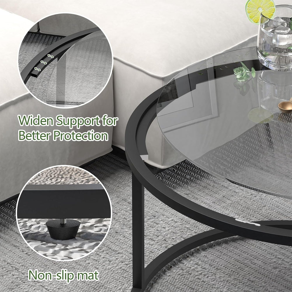 Round Coffee Table,Small Black Coffee Table for Living Room,27" Modern C...