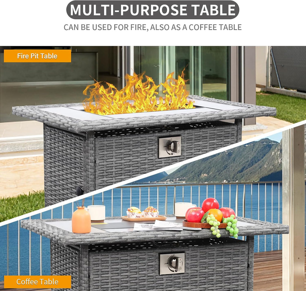 60000 BTU Wicker Gas Fire Pit Outdoor Fire Pit Table 45 Inch Fire Pits for Ou...